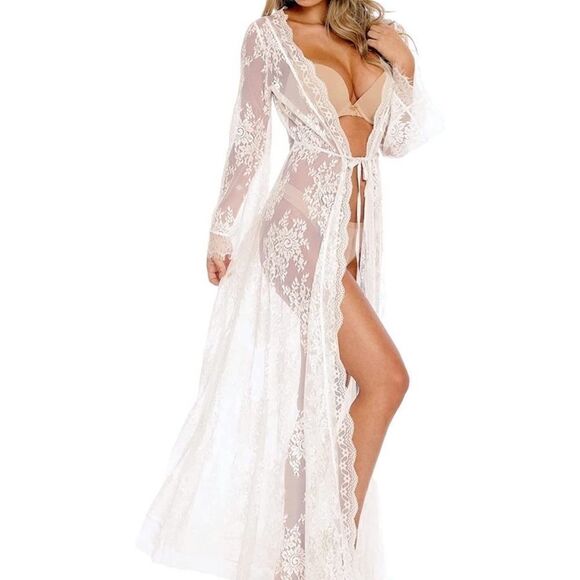 Long White lace robe  - Picture 2 of 6